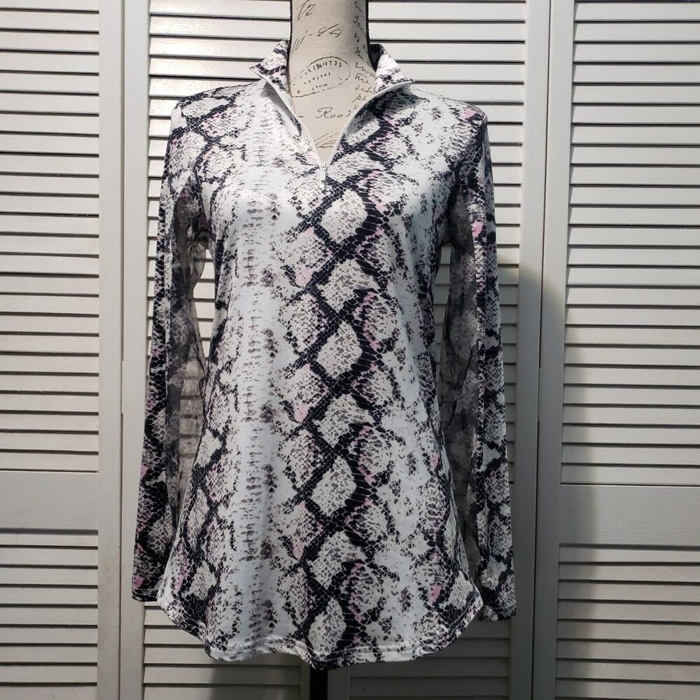 Top Ligne 1/4 Zip Pop-over Women's XS Black & Pink Snake Print Long Sleeve Shirt